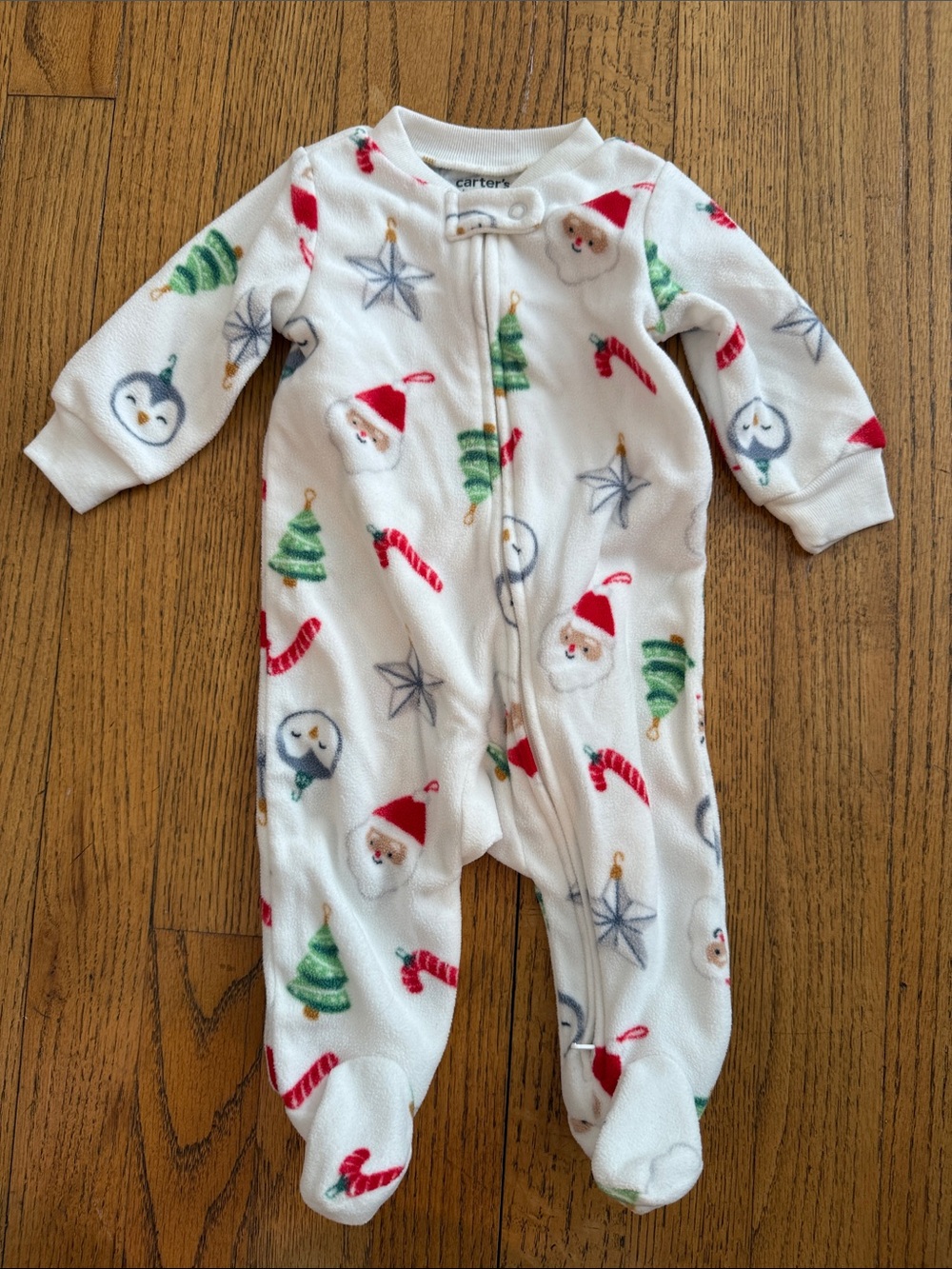 Carter's White Fleece Holiday Print Footed One-Piece